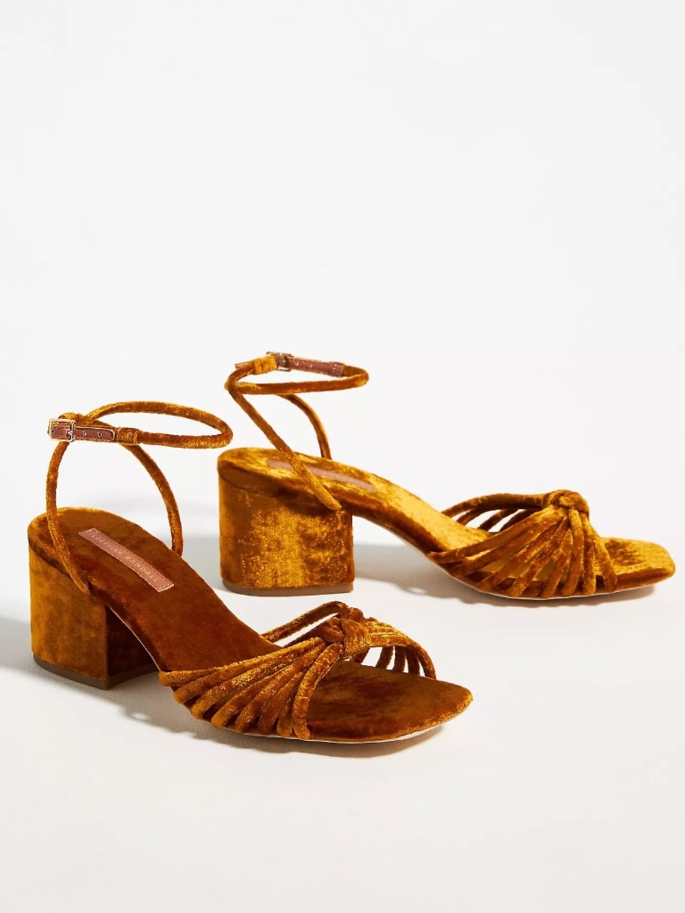 Loeffler Randall Renee Knot Heeled Sandals Velvet Block Heel Size 7.5 Ochre